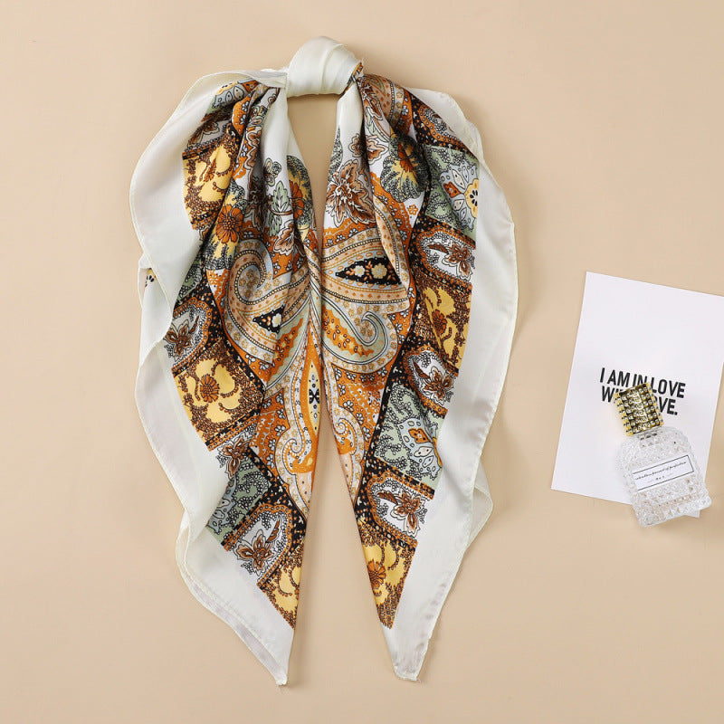 **English Translation:**   70cm Black Paisley Silk Square Scarf – Decorative Neck Scarf, Ascot Tie, and European/American Style Headwrap