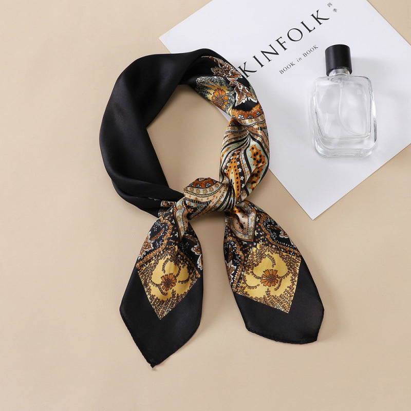 **English Translation:**   70cm Black Paisley Silk Square Scarf – Decorative Neck Scarf, Ascot Tie, and European/American Style Headwrap